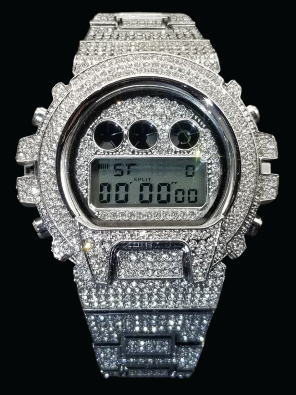 Digital Led Waterproof Chronograph Iced Out Diamond Watch, Luxury VVS Shine